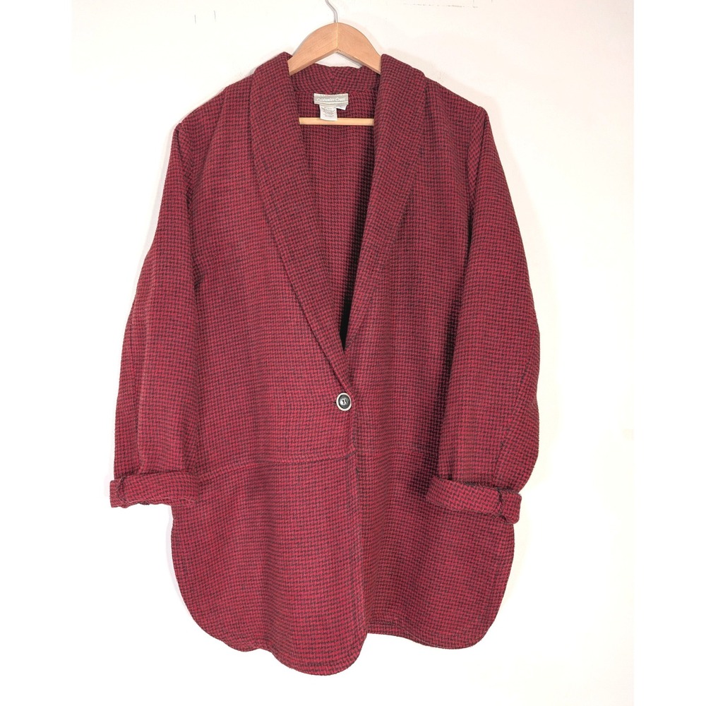 Coldwater Creek Red Houndstooth Blazer; Wool Blend Shawl Collar Jacket